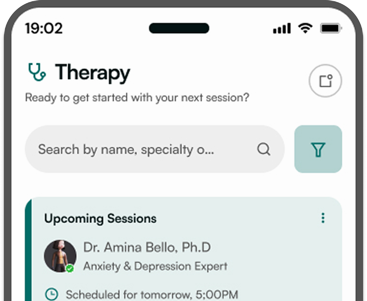 Deizi app interface showing therapy sessions